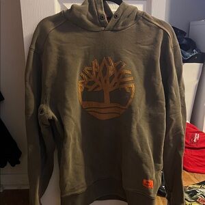 Timberland Khaki Hoodie with Orange Logo